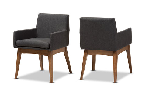 Baxton Studio Nexus Mid-Century Modern Walnut Wood Finishing Dark Grey Fabric Dining Armchair - Set of 2