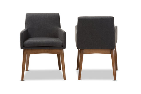 Baxton Studio Nexus Mid-Century Modern Walnut Wood Finishing Dark Grey Fabric Dining Armchair - Set of 2
