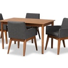 Baxton Studio Dorina Mid-Century Modern Dark Grey Fabric Upholstered and Walnut Brown Finished Wood 5-Piece Dining Set