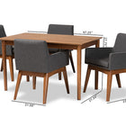 Baxton Studio Dorina Mid-Century Modern Dark Grey Fabric Upholstered and Walnut Brown Finished Wood 5-Piece Dining Set
