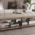 Baxton Studio Celeste French Country Weathered Oak Beige Linen Upholstered Ottoman Bench