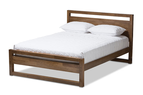 Baxton Studio Torino Mid-Century Modern Solid Walnut Wood Open Frame Style King Size Platform Bed