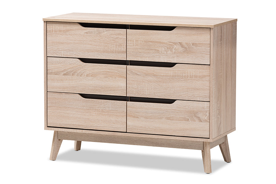 Baxton Studio Fella Mid-Century Modern Two-Tone Oak and Grey Wood 6-Drawer Dresser