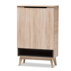 Baxton Studio Fella Mid-Century Modern Two-Tone Oak and Grey Wood Shoe Cabinet