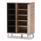 Baxton Studio Adelina Mid-Century Modern 1-door Oak and Grey Wood Shoe Cabinet