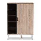 Baxton Studio Adelina Mid-Century Modern 1-door Oak and Grey Wood Shoe Cabinet