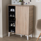Baxton Studio Adelina Mid-Century Modern 1-door Oak and Grey Wood Shoe Cabinet