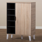 Baxton Studio Adelina Mid-Century Modern 1-door Oak and Grey Wood Shoe Cabinet