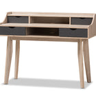 Baxton Studio Fella Mid-Century Modern 4-Drawer Oak and Grey Wood Study Desk