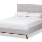 Baxton Studio Valencia Mid-Century Modern Greyish Beige Fabric Queen Size Platform Bed