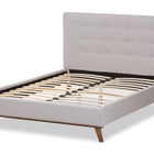 Baxton Studio Valencia Mid-Century Modern Greyish Beige Fabric Queen Size Platform Bed