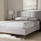 Baxton Studio Valencia Mid-Century Modern Greyish Beige Fabric Queen Size Platform Bed
