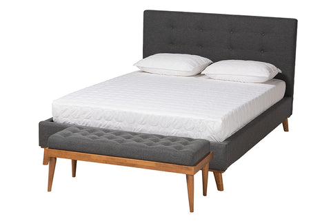 Baxton Studio Valencia Mid-Century Modern Dark Grey Fabric Upholstered Full Size 2-Piece Bedroom Set