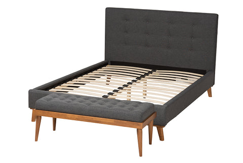 Baxton Studio Valencia Mid-Century Modern Dark Grey Fabric Upholstered Full Size 2-Piece Bedroom Set