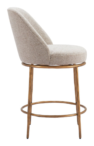 Zuo Nordhavn Swivel Counter Stool Beige & Gold