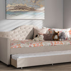 Baxton Studio Perry Modern and Contemporary Light Beige Fabric Daybed with Trundle