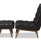 Baxton Studio Annetha Mid-Century Modern Black Faux Leather Upholstered Walnut Finished Wood Chair And Ottoman Set