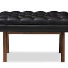 Baxton Studio Annetha Mid-Century Modern Black Faux Leather Upholstered Walnut Finished Wood Ottoman