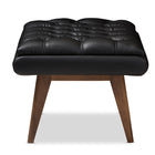 Baxton Studio Annetha Mid-Century Modern Black Faux Leather Upholstered Walnut Finished Wood Ottoman