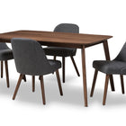 Baxton Studio Cody Mid-Century Modern Dark Grey Fabric Upholstered Walnut Finished Wood 5-Piece Dining Set