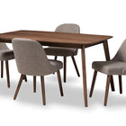 Baxton Studio Cody Mid-Century Modern Light Grey Fabric Upholstered Walnut Finished Wood 5-Piece Dining Set