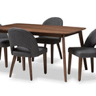 Baxton Studio Wesley Mid-Century Modern Dark Grey Fabric Upholstered Walnut Finished Wood 5-Piece Dining Set