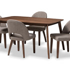 Baxton Studio Wesley Mid-Century Modern Light Grey Fabric Upholstered Walnut Finished Wood 5-Piece Dining Set