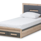 Baxton Studio Pandora Modern and Contemporary Dark Grey and Light Brown Two-Tone 2-Drawer Twin Size Storage Platform Bed