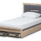 Baxton Studio Pandora Modern and Contemporary Dark Grey and Light Brown Two-Tone 2-Drawer Twin Size Storage Platform Bed