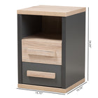 Baxton Studio Pandora Modern and Contemporary Dark Grey and Light Brown Two-Tone 2-Drawer Nightstand