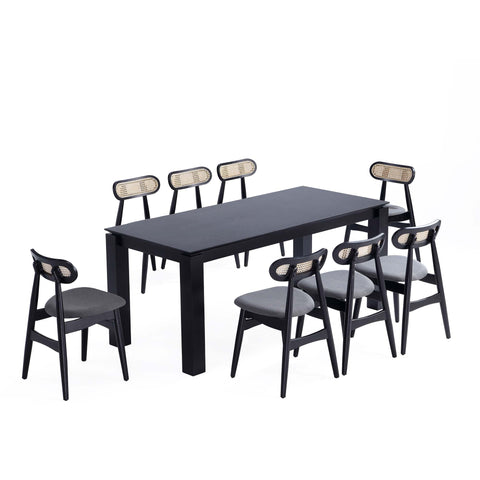 Manhattan Comfort Colbert and Rockaway Modern Industry Chic 9-Piece Dining Set in Black and Gray
