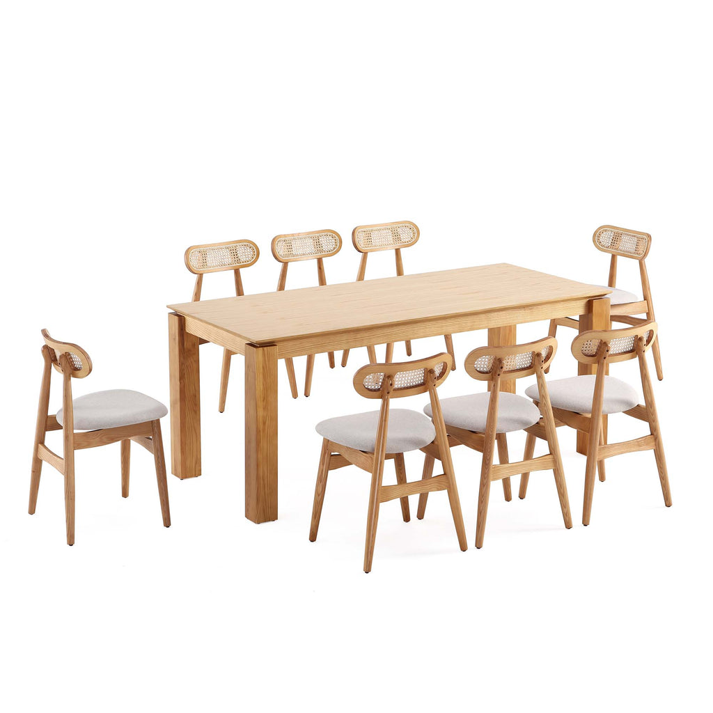 Manhattan Comfort Colbert and Rockaway Modern Industry Chic 9-Piece Dining Set in Natural