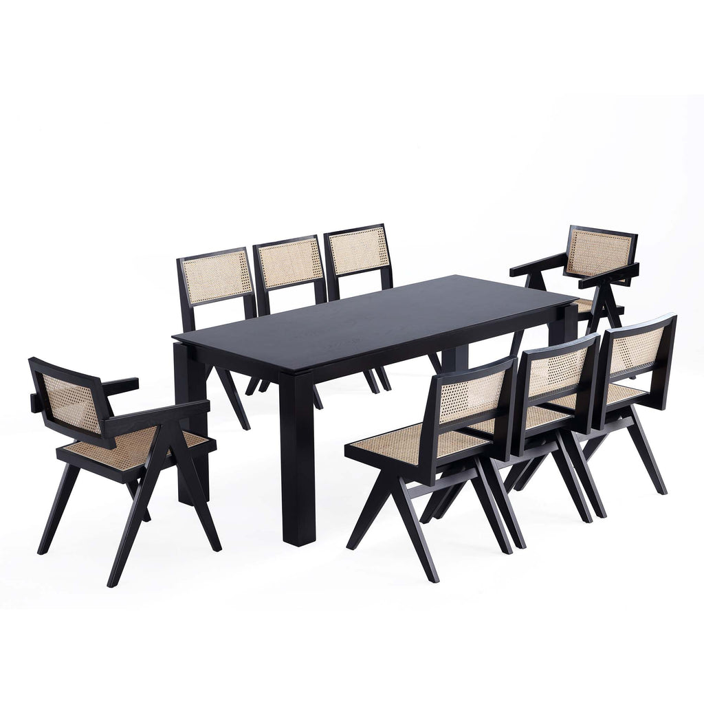 Manhattan Comfort Hamlet and Rockaway Modern Industry Chic 9-Piece Dining Set in Black and Natural