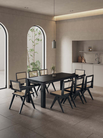 Manhattan Comfort Hamlet and Rockaway Modern Industry Chic 9-Piece Dining Set in Black and Natural