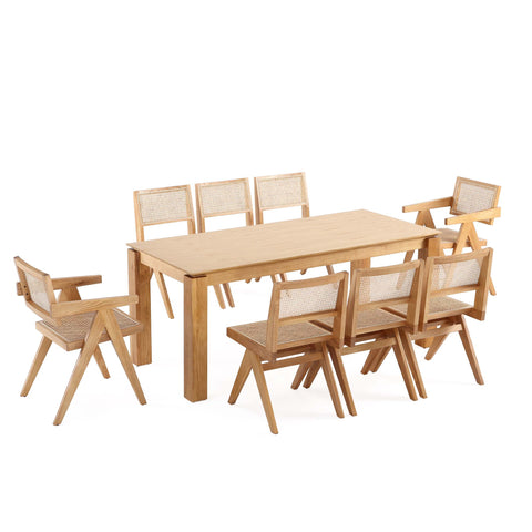 Manhattan Comfort Hamlet and Rockaway Modern Industry Chic 9-Piece Dining Set in Natural