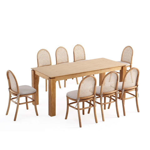 Manhattan Comfort Paragon and Rockaway Modern Industry Chic 9-Piece Dining Set in Oatmeal and Natural