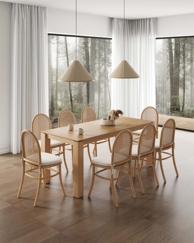Manhattan Comfort Paragon and Rockaway Modern Industry Chic 9-Piece Dining Set in Oatmeal and Natural