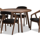 Baxton Studio Wendy Mid-Century Modern Black Fabric and Walnut Medium Brown Wood Finishing Dining Set