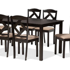 Baxton Studio Ruth Sand Fabric Upholstered and Dark Brown Finished Wood 7-Piece Dining Set