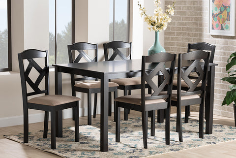 Baxton Studio Ruth Sand Fabric Upholstered and Dark Brown Finished Wood 7-Piece Dining Set