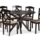 Baxton Studio Carlin Sand Fabric Upholstered and Dark Brown Finished Wood 7-Piece Dining Set