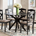Baxton Studio Carlin Sand Fabric Upholstered and Dark Brown Finished Wood 7-Piece Dining Set