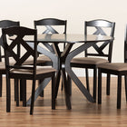 Baxton Studio Carlin Sand Fabric Upholstered and Dark Brown Finished Wood 7-Piece Dining Set