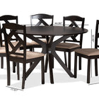 Baxton Studio Carlin Sand Fabric Upholstered and Dark Brown Finished Wood 7-Piece Dining Set