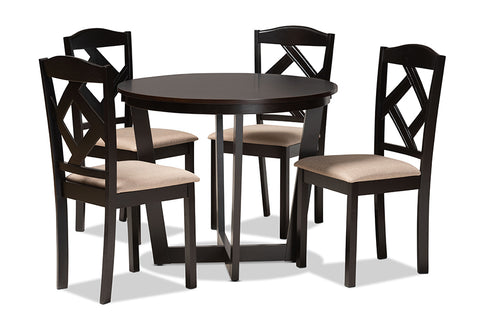 Baxton Studio Morigan Sand Fabric Upholstered and Dark Brown Finished Wood 5-Piece Dining Set