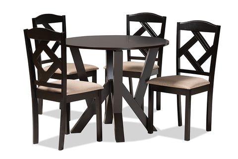 Baxton Studio Riona Sand Fabric Upholstered and Dark Brown Finished Wood 5-Piece Dining Set
