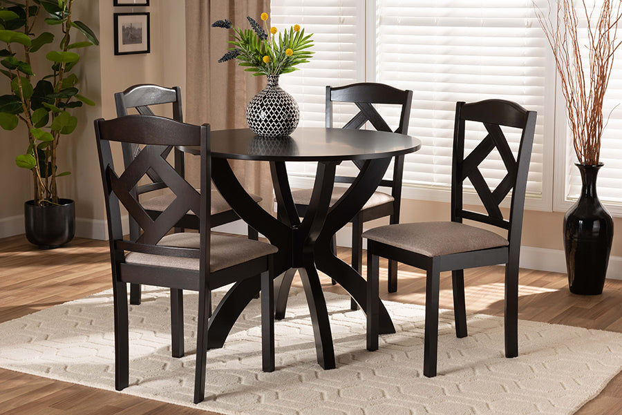 Baxton Studio Quinlan Modern and Contemporary Sand Fabric Upholstered and Dark Brown Finished Wood 5-Piece Dining Set