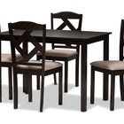 Baxton Studio Ruth Modern and Contemporary Beige Fabric Upholstered and Dark Brown Finished 5-Piece Dining Set