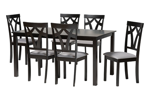 Baxton Studio Sylvia Modern Grey Fabric and Dark Brown Finished Wood 7-Piece Dining Set