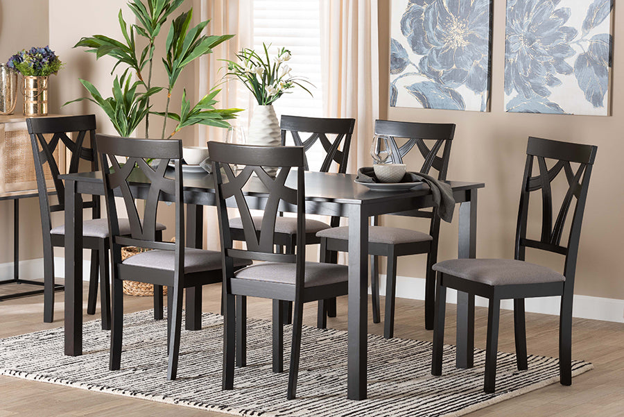 Baxton Studio Sylvia Modern Grey Fabric and Dark Brown Finished Wood 7-Piece Dining Set
